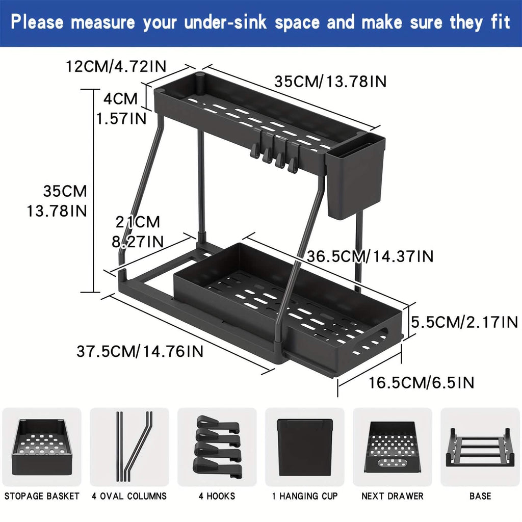 2-Piece Under Sink Organizer with Sliding Shelves – Kitchen & Bathroom Storage Rack