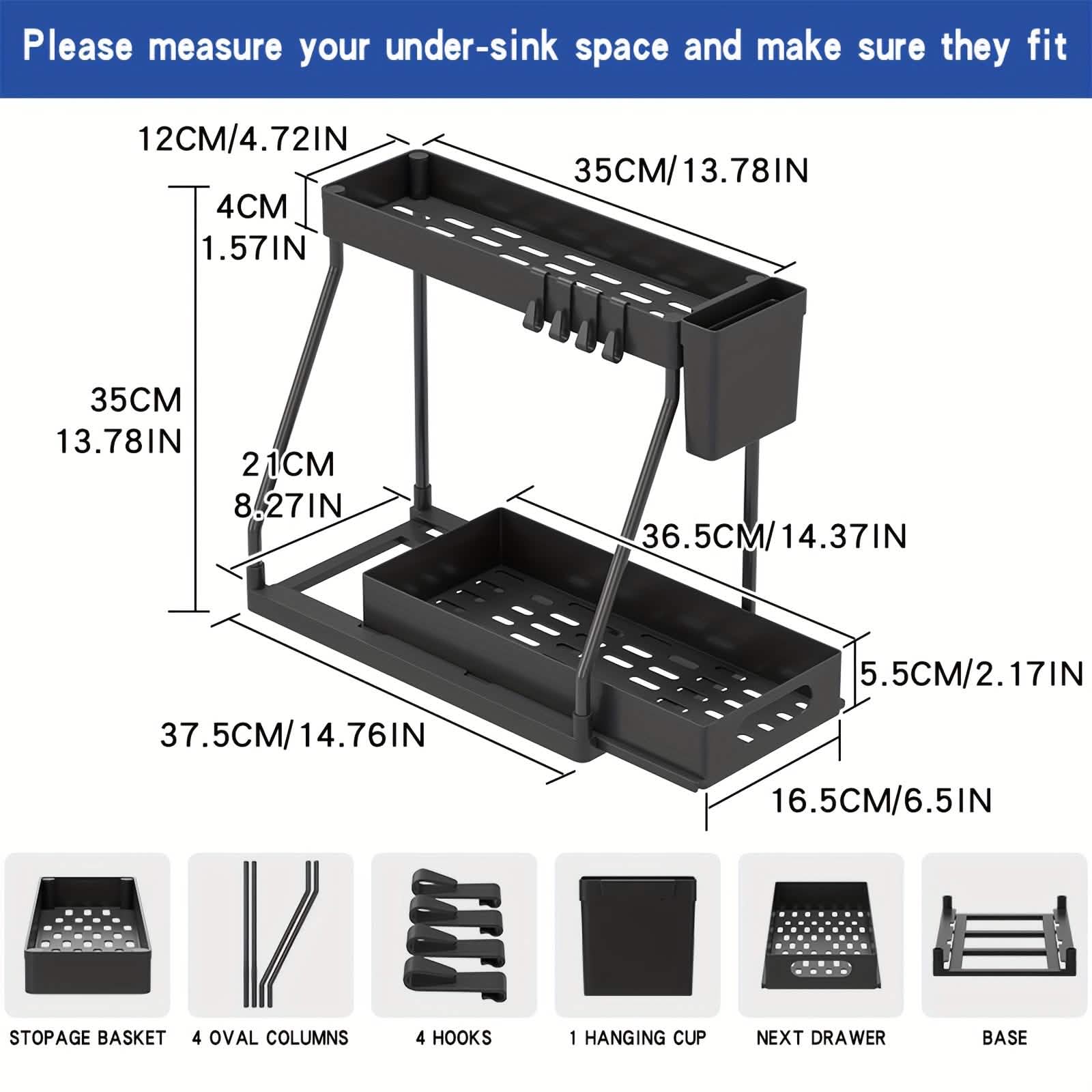 2-Piece Under Sink Organizer with Sliding Shelves – Kitchen & Bathroom Storage Rack