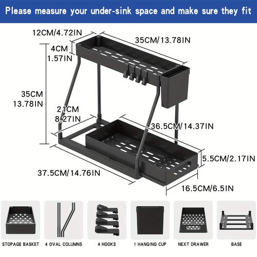 2-Piece Under Sink Organizer with Sliding Shelves – Kitchen & Bathroom Storage Rack