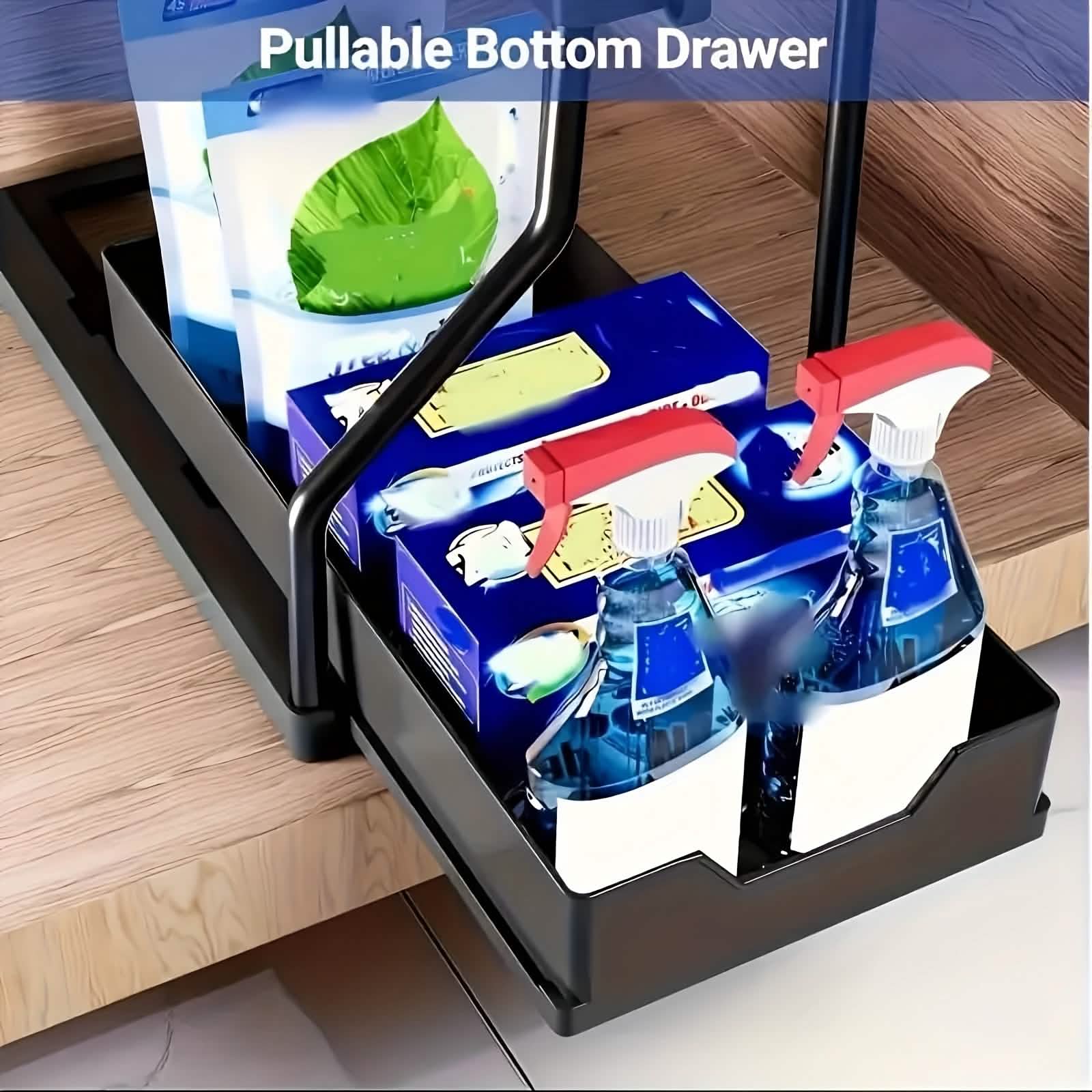 2-Piece Under Sink Organizer with Sliding Shelves – Kitchen & Bathroom Storage Rack