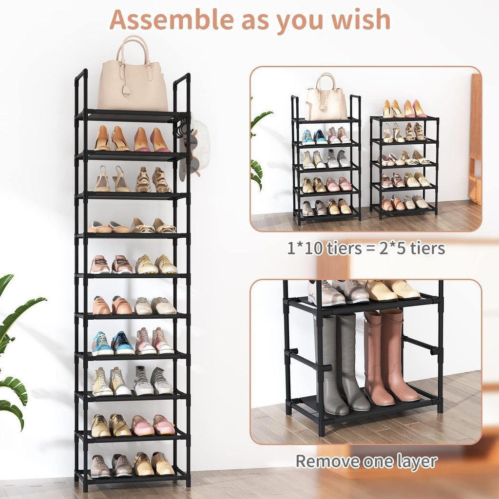 Modern Black Metal Shoe Rack with Hook – 46×28×175cm