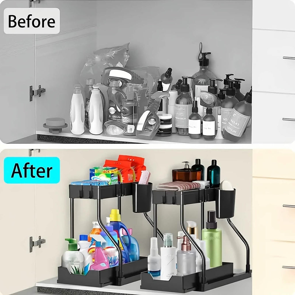 2-Piece Under Sink Organizer with Sliding Shelves – Kitchen & Bathroom Storage Rack