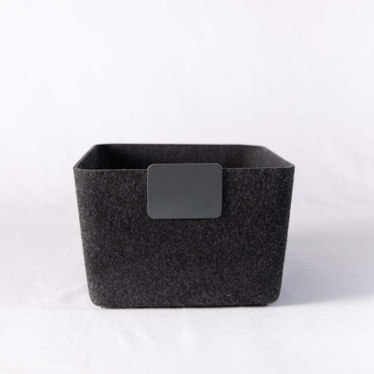 Sculpted Wide Storage Bin – Modern Home Organizer for Shelves & Cubbies | Carbon & Stone