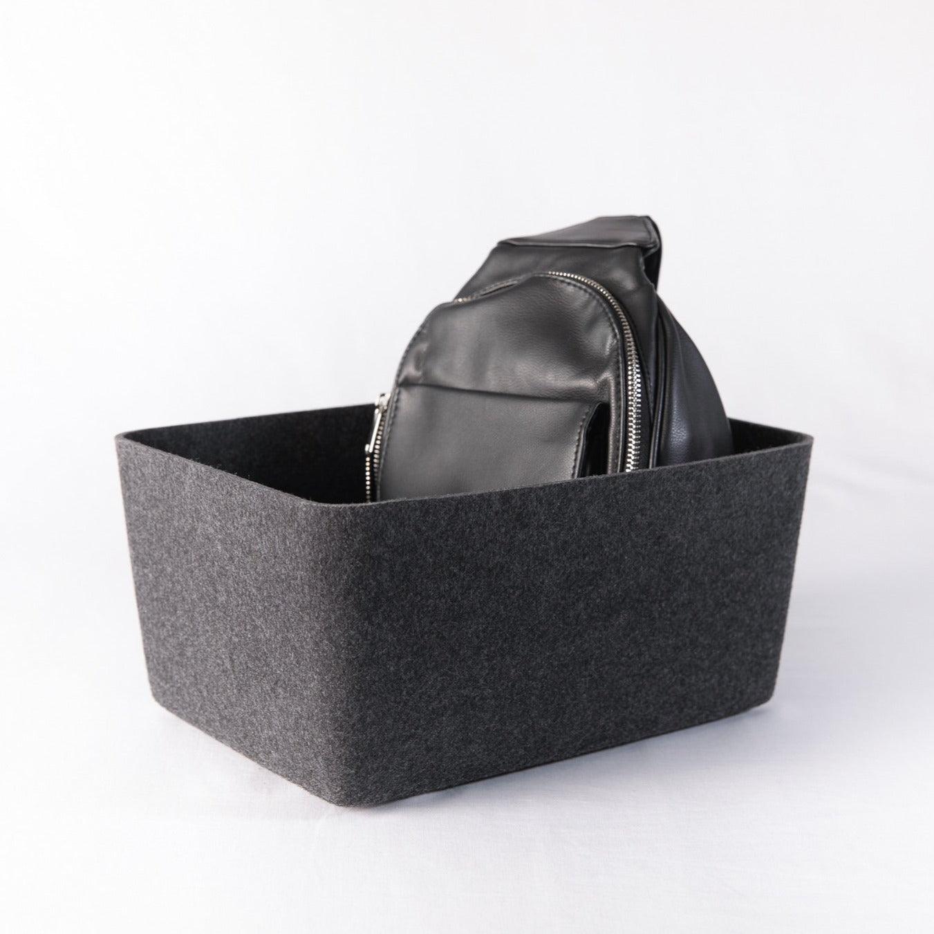 Sculpted Wide Storage Bin – Modern Home Organizer for Shelves & Cubbies | Carbon & Stone