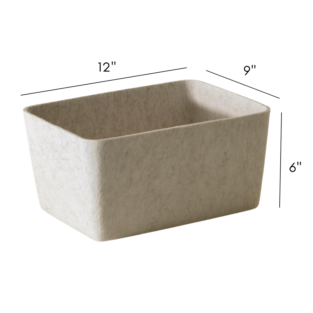 Sculpted Wide Storage Bin – Modern Home Organizer for Shelves & Cubbies | Carbon & Stone