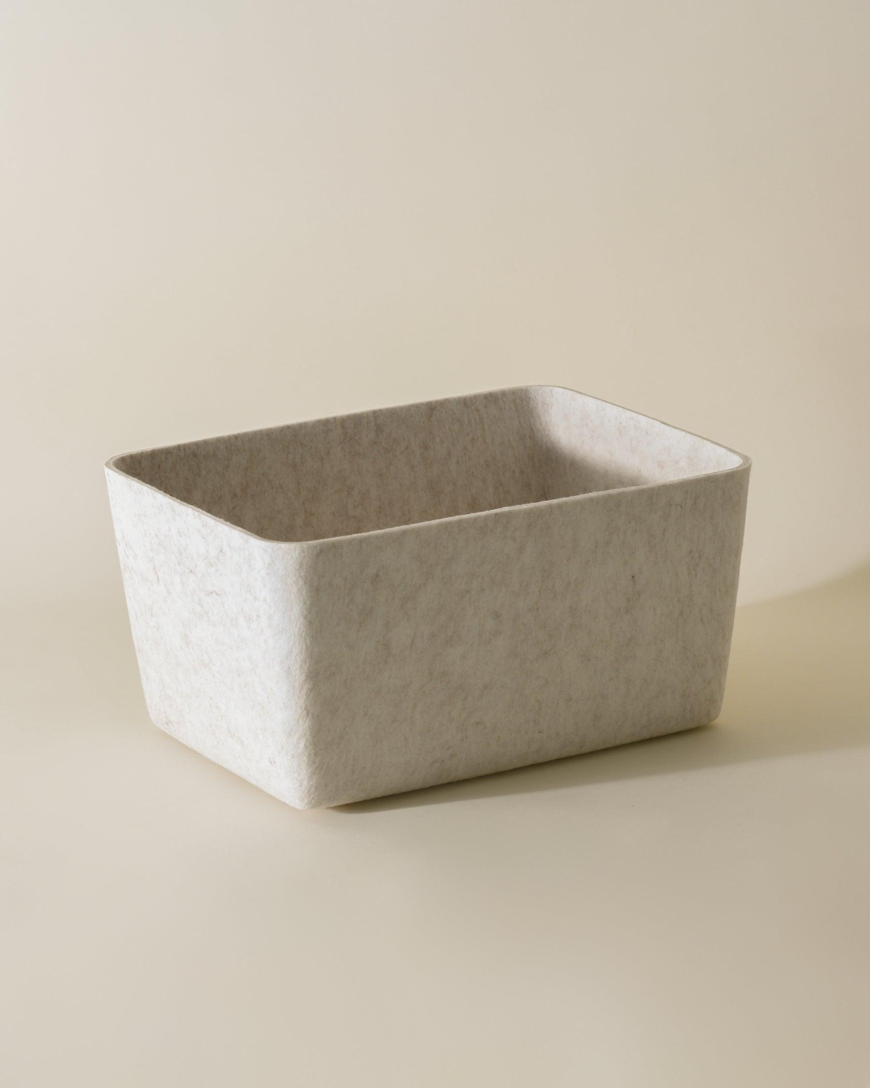 Sculpted Wide Storage Bin – Modern Home Organizer for Shelves & Cubbies | Carbon & Stone