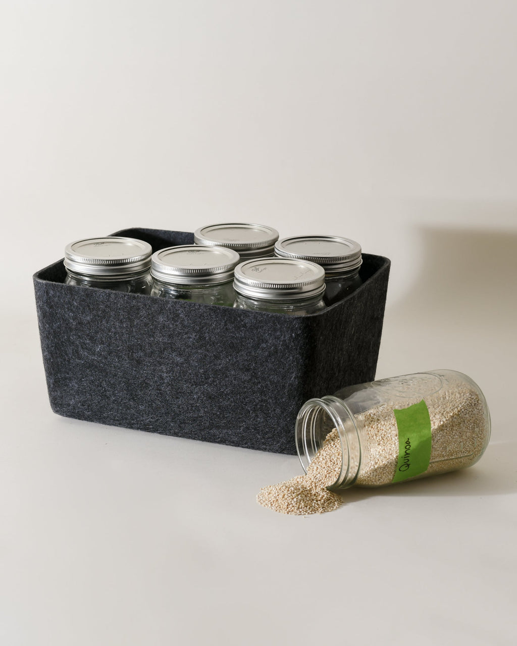 Sculpted Wide Storage Bin – Modern Home Organizer for Shelves & Cubbies | Carbon & Stone