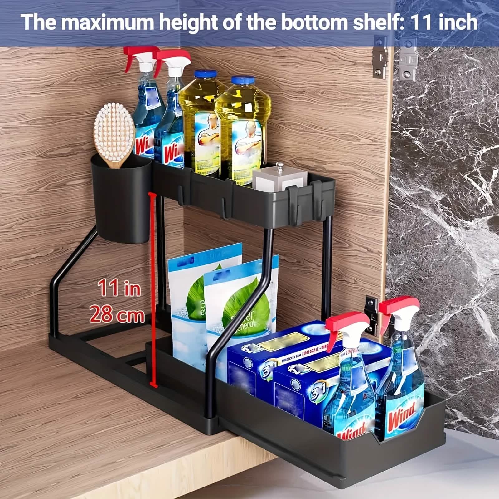 2-Piece Under Sink Organizer with Sliding Shelves – Kitchen & Bathroom Storage Rack