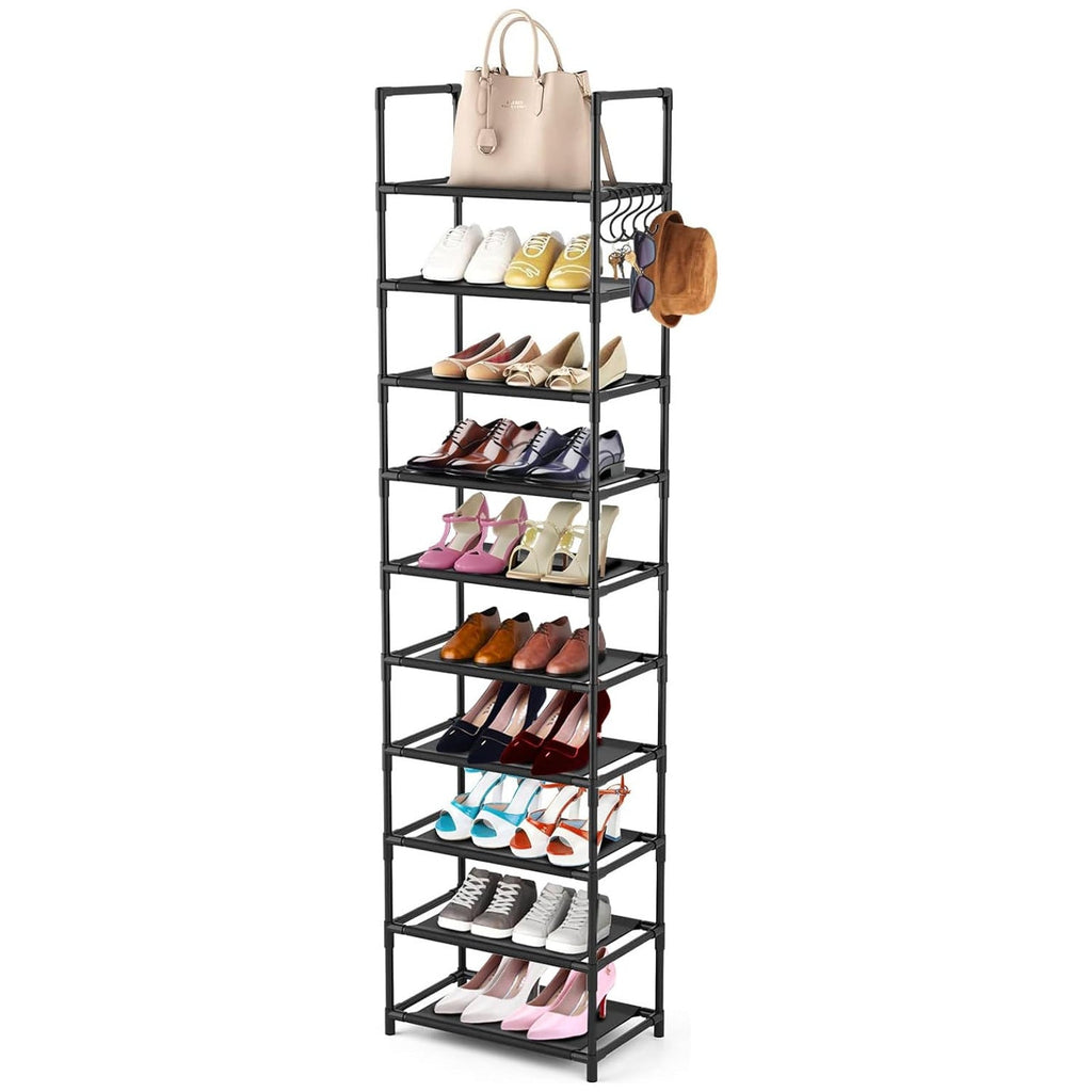 Modern Black Metal Shoe Rack with Hook – 46×28×175cm